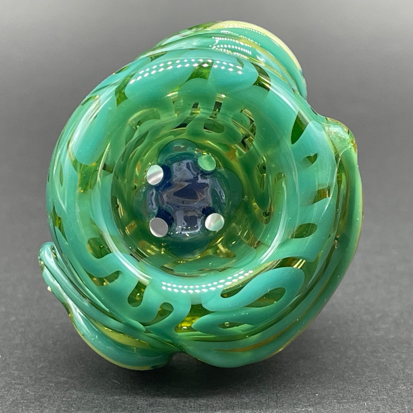 Hand-blown 14mm uv smiley face slide - Leviathan Glass original