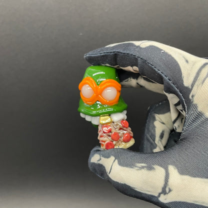 Glass Ninja Turtle Pendant – Handmade Michelangelo Pizza Necklace, TMNT Fan Jewelry