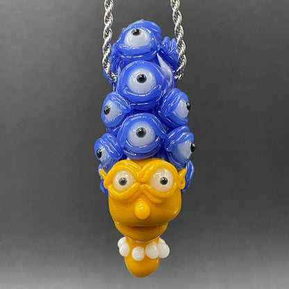Close-up of Marge Simpson Mutant Pendant - handcrafted glass