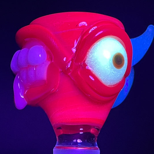 Hand-blown glass 14mm 4 hole UV reactive slide by Leviathan Glass