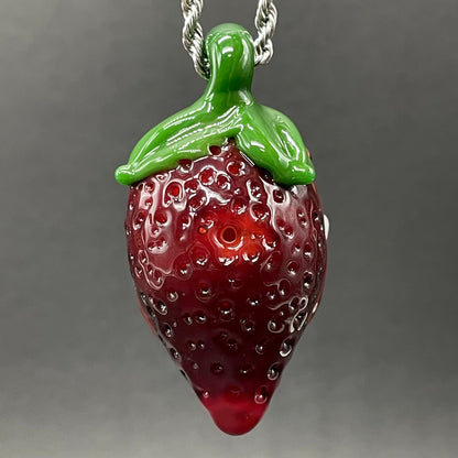 Hand-blown Toothy strawberry pendant - Leviathan Glass original