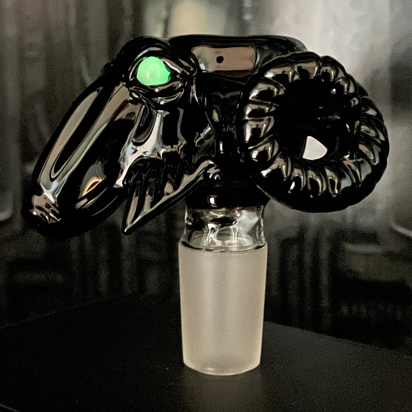 Hand-blown 18mm black Philip slide - Leviathan Glass original