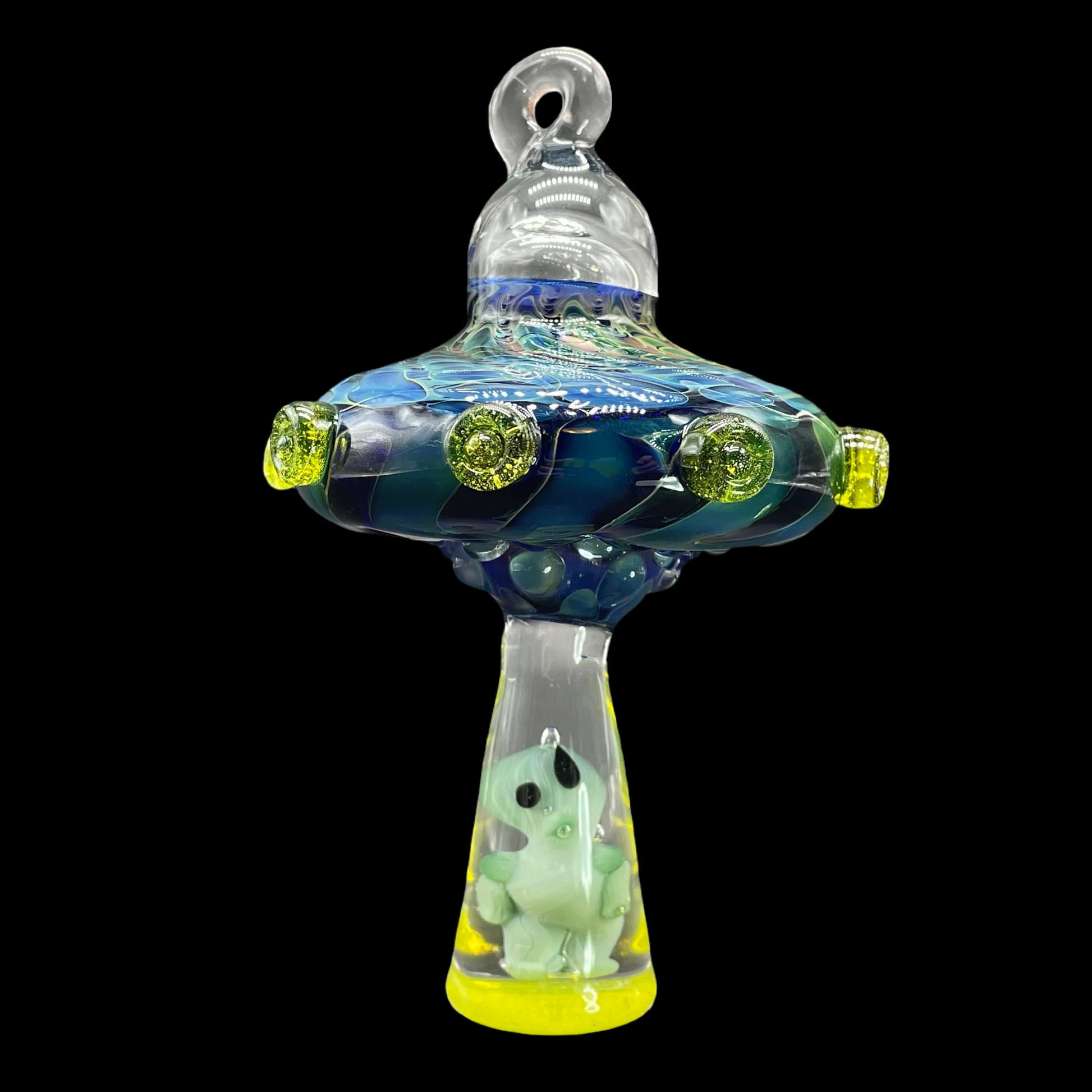 Hand-blown glass Alien abduction ornament (Alien) by Leviathan Glass