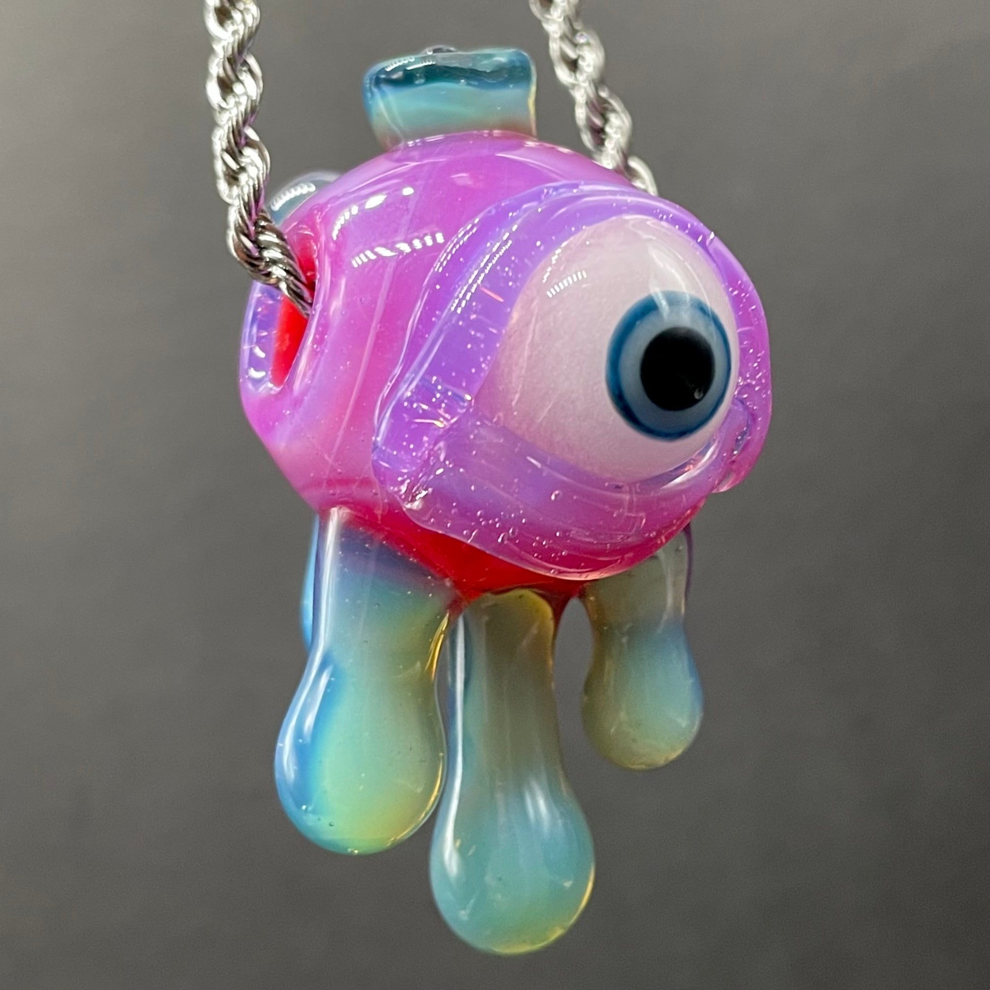 Drippy cyclops glass pendant craftsmanship - artisan glass work