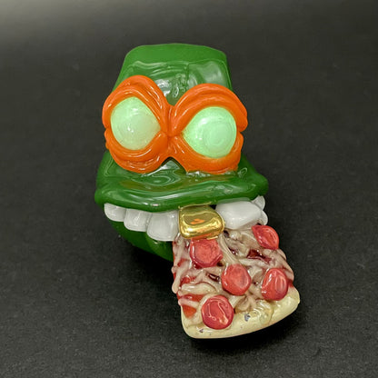Glass Ninja Turtle Pendant – Handmade Michelangelo Pizza Necklace, TMNT Fan Jewelry