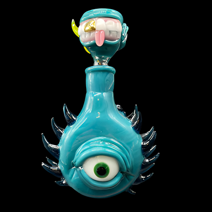 Hand-blown glass 14mm 90º Agua Azul Spiked ash catcher set by Leviathan Glass