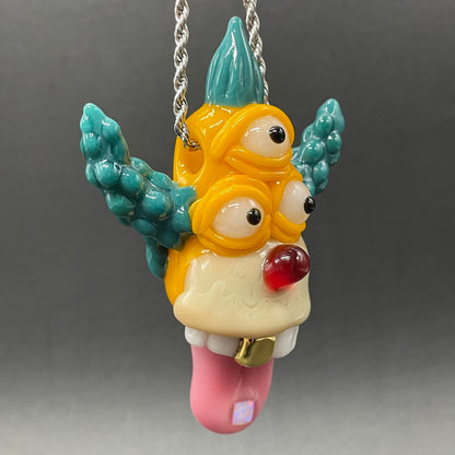 Krusty the clown glass pendant with opal tab