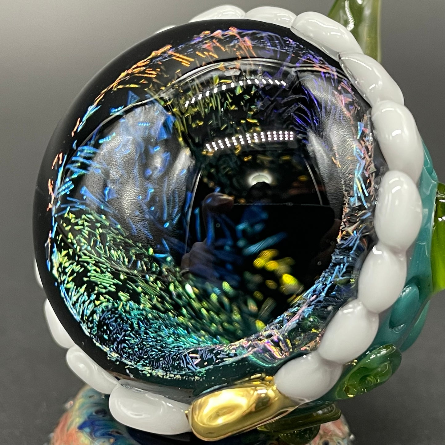 Hungry Dichroic marble by Leviathan Glass - artisan detail