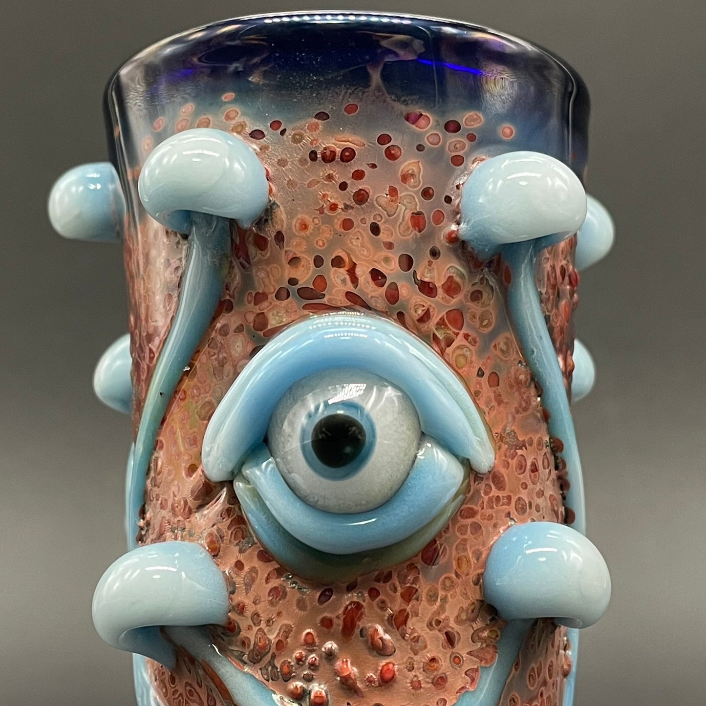 Close-up of Siberia mushroom shot glass. - handcrafted glass