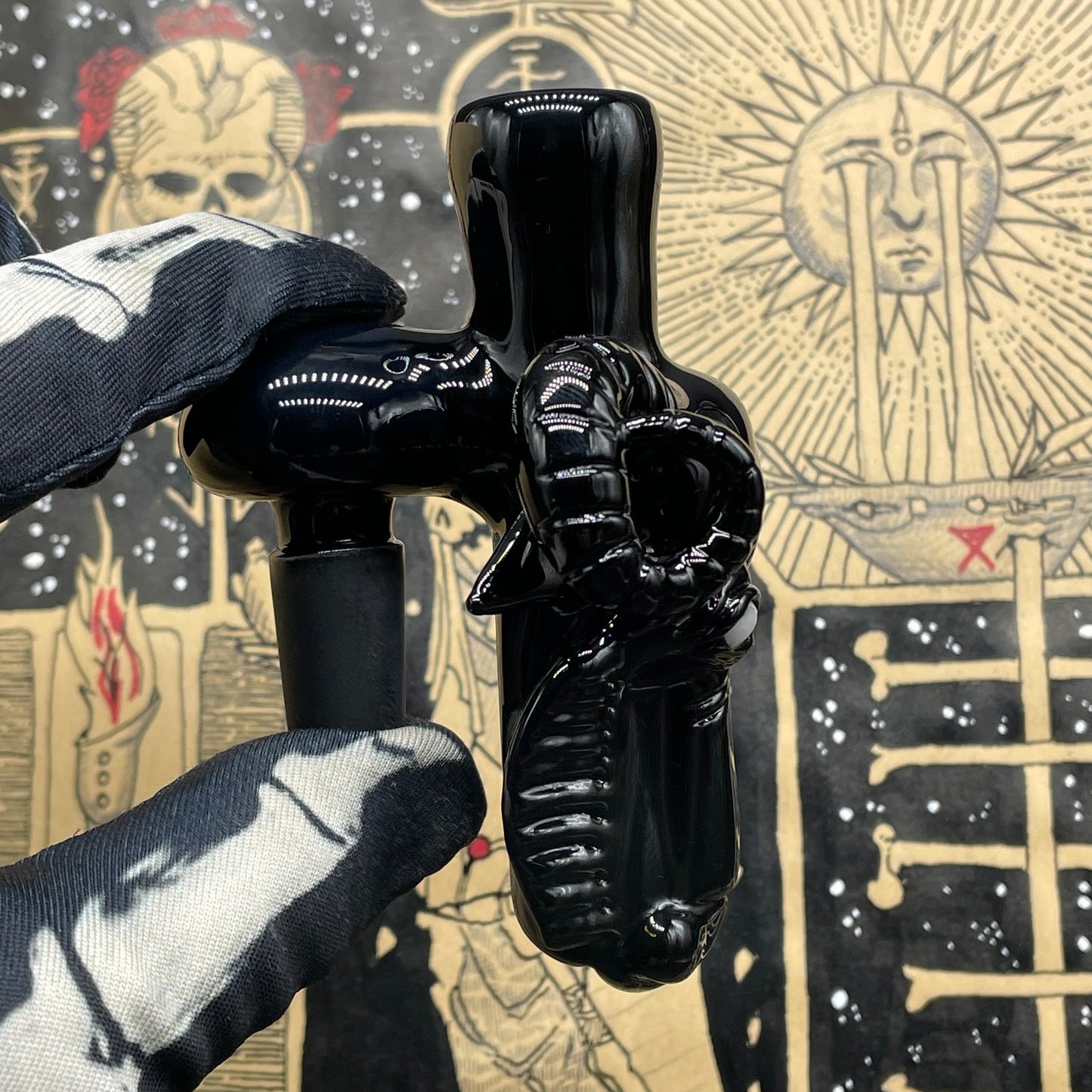 Leviathan Glass 14mm black Philip ash catcher - hand-blown art