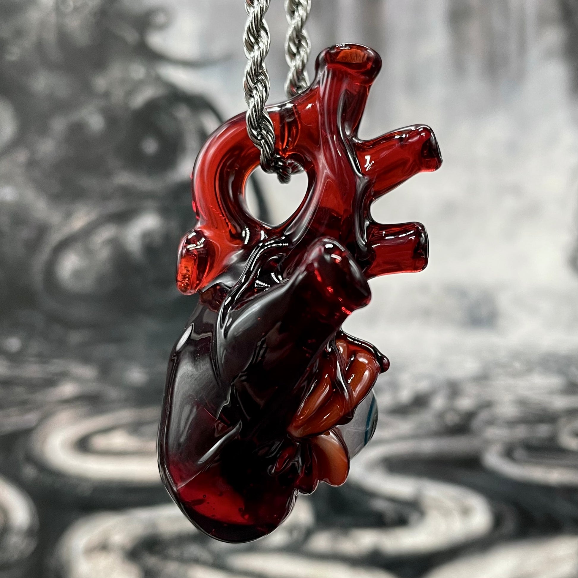 Leviathan Glass Anatomical cyclops heart pendant - hand-blown art