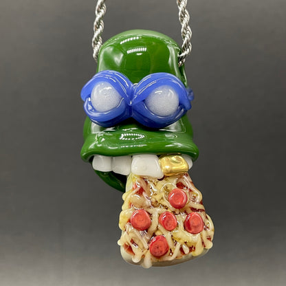 Leonardo Ninja TurtleHandblown Pendant, TMNT Inspired Collectible glass necklace detail view - premium glass art