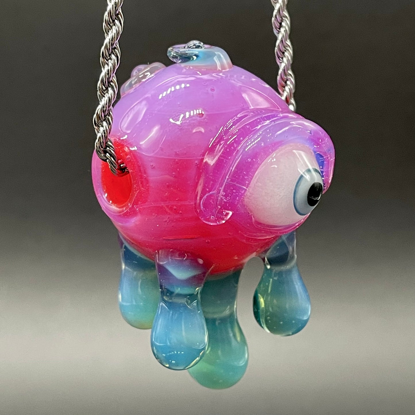 Drippy cyclops glass pendant hand blown glass art - Leviathan Glass