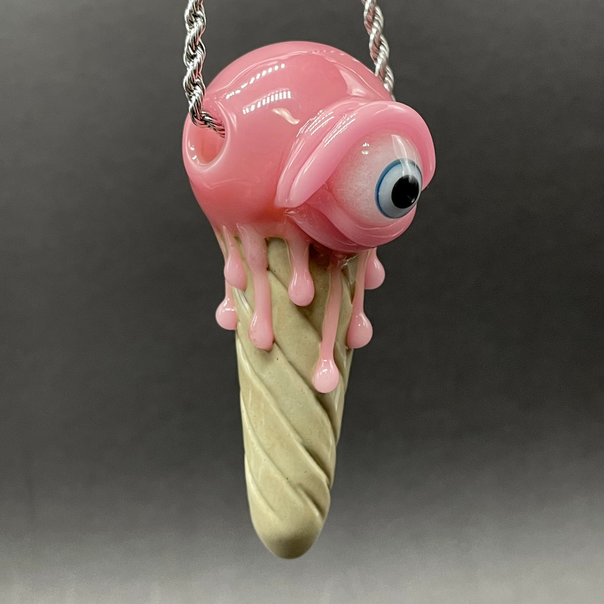 Hand-blown Eye scream cone pendant - Leviathan Glass original