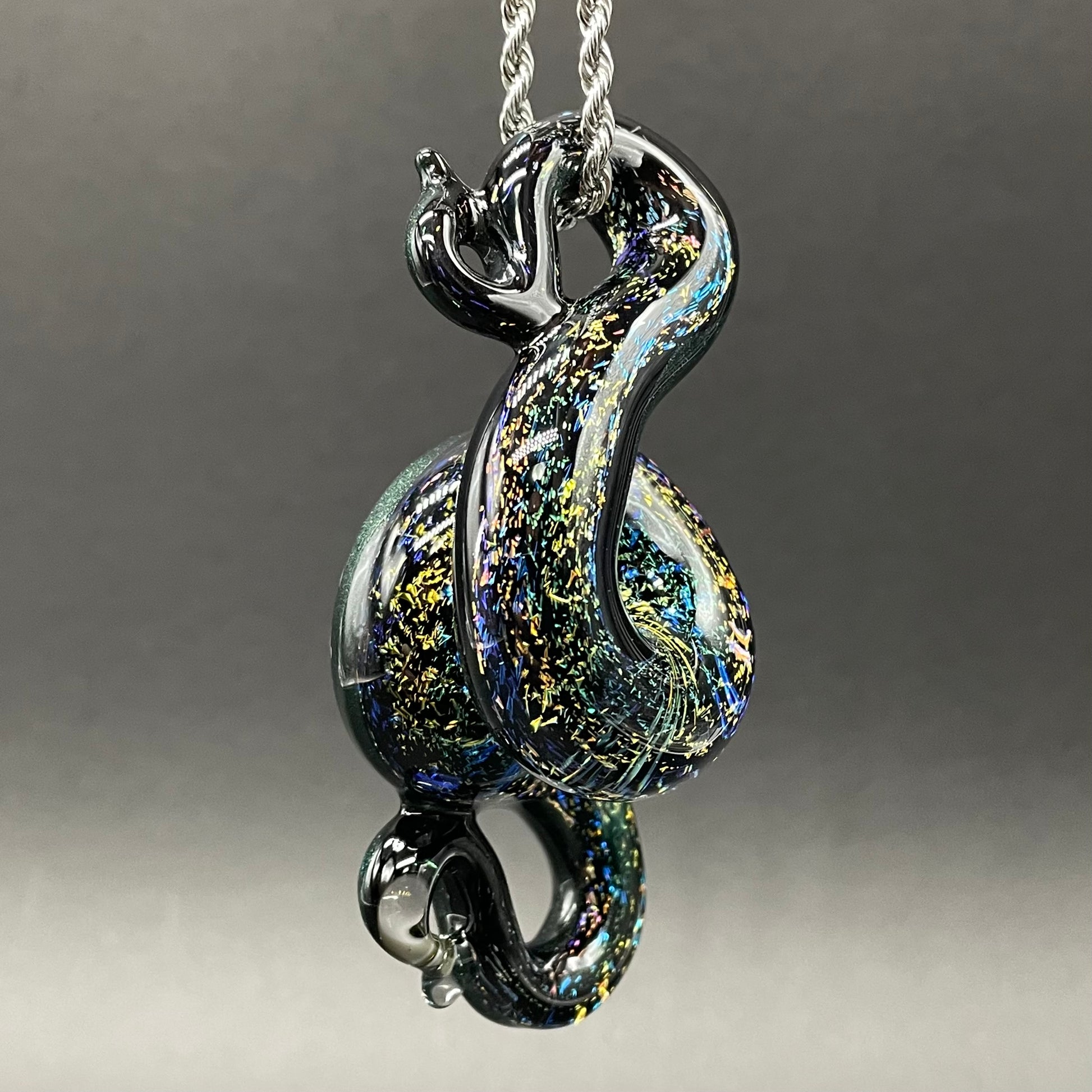 Premium Dichroic rainbow sparkle snake pendant - collectible glass art