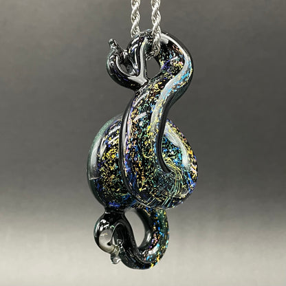 Premium Dichroic rainbow sparkle snake pendant - collectible glass art