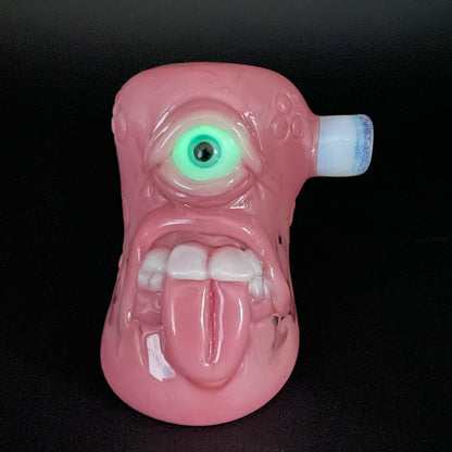 Hand-blown Pink evil eye bubbler - Leviathan Glass original