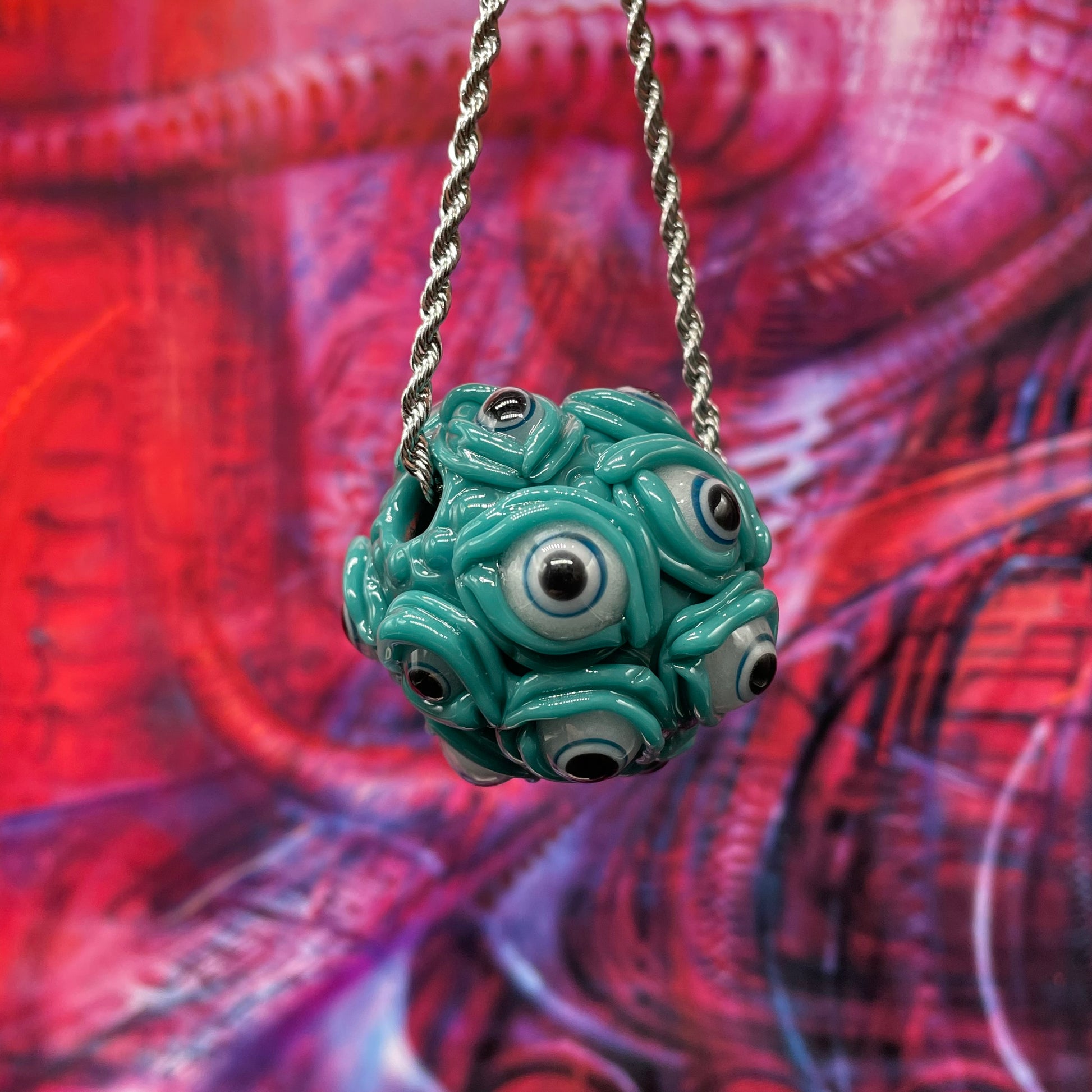 Hand-blown glass Agua azule Argus pendant by Leviathan Glass