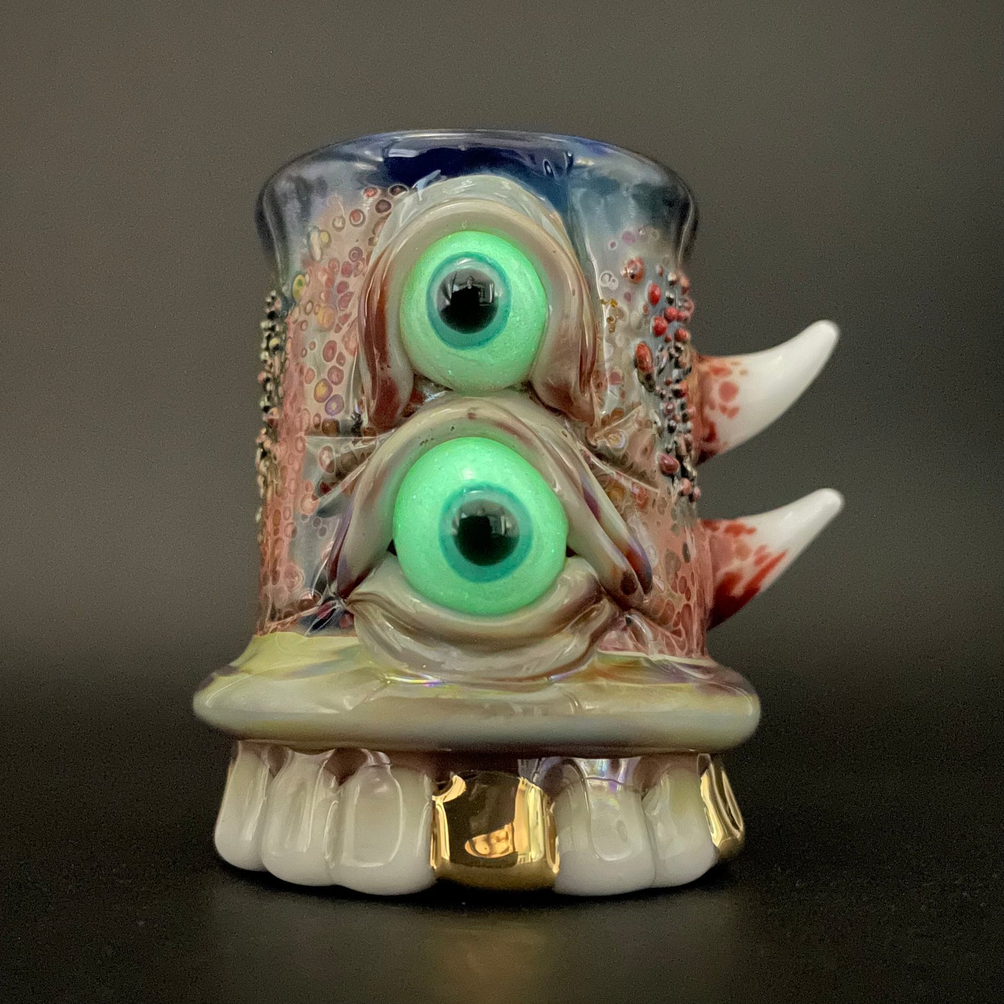 chompers shot glass with a mouth full of teeth glass art - premium handcrafted piece