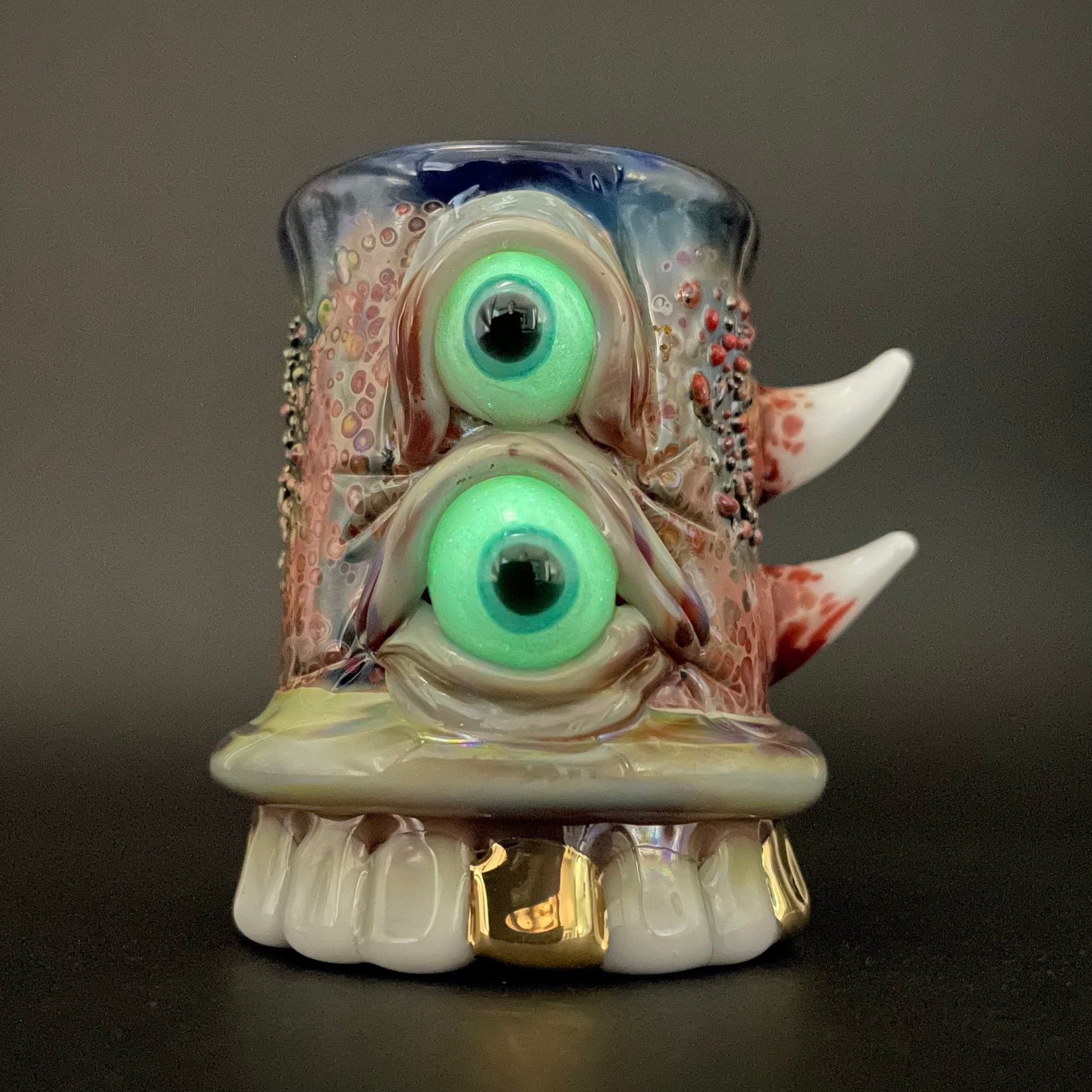 chompers shot glass with a mouth full of teeth glass art - premium handcrafted piece