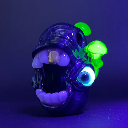 Hand-blown Screaming UV reactive mushroom monster pendant - Leviathan Glass original