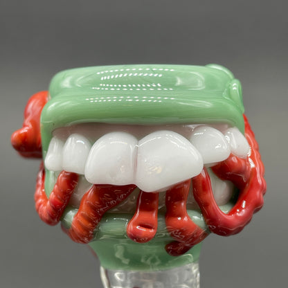 Close-up of 18mm worm food slide - handcrafted glass