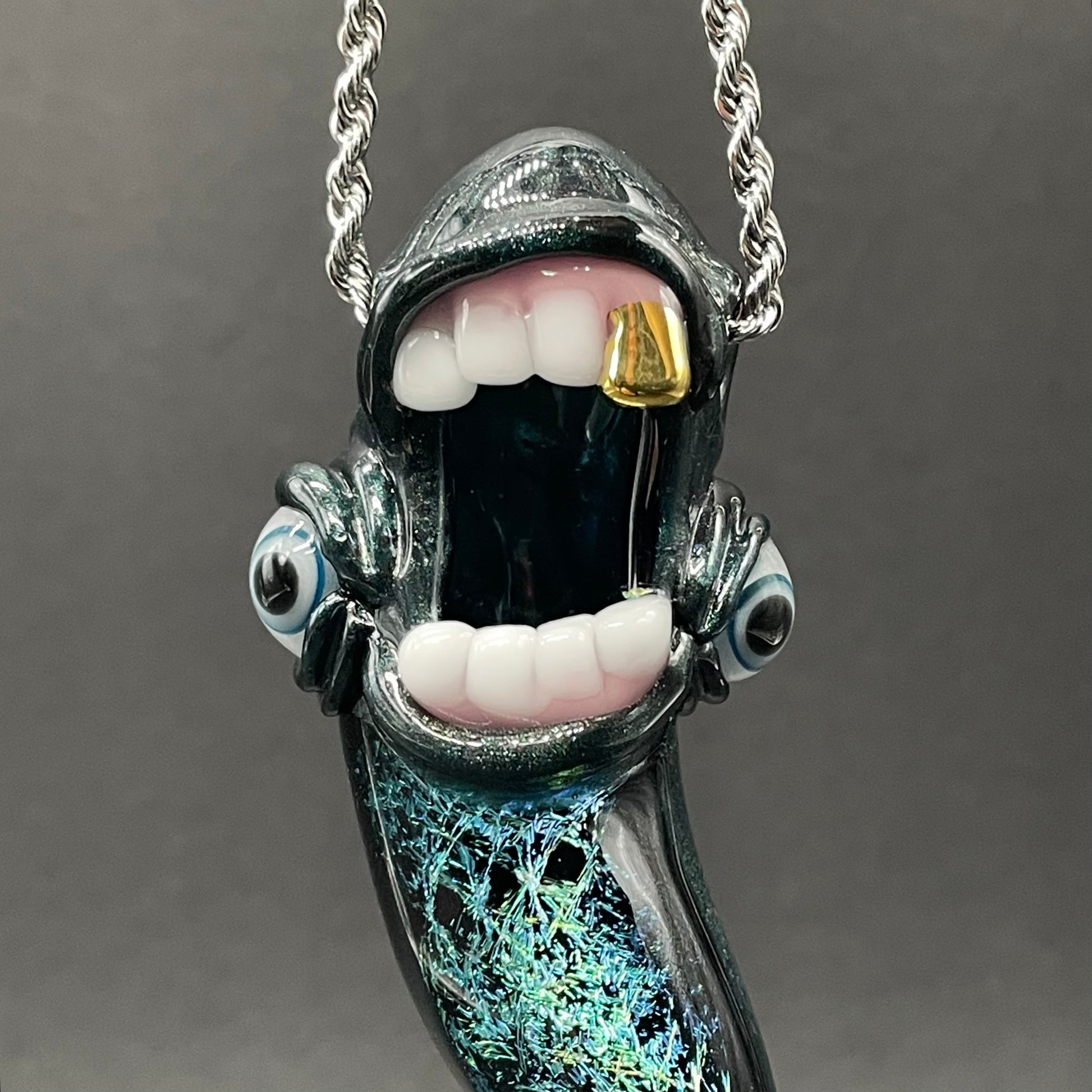 Artisan glass Dichroic tentacle pendant - detailed craftsmanship