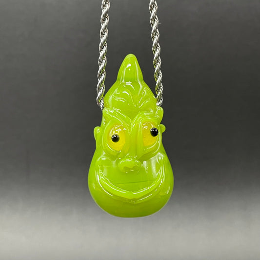 Hand-blown glass The grinch glass pendant by Leviathan Glass