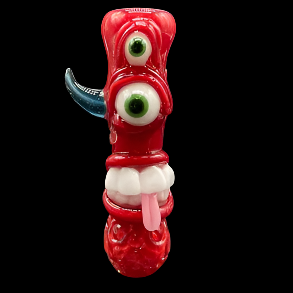 Hand-blown glass Red UV Reactive Chillum by Leviathan Glass