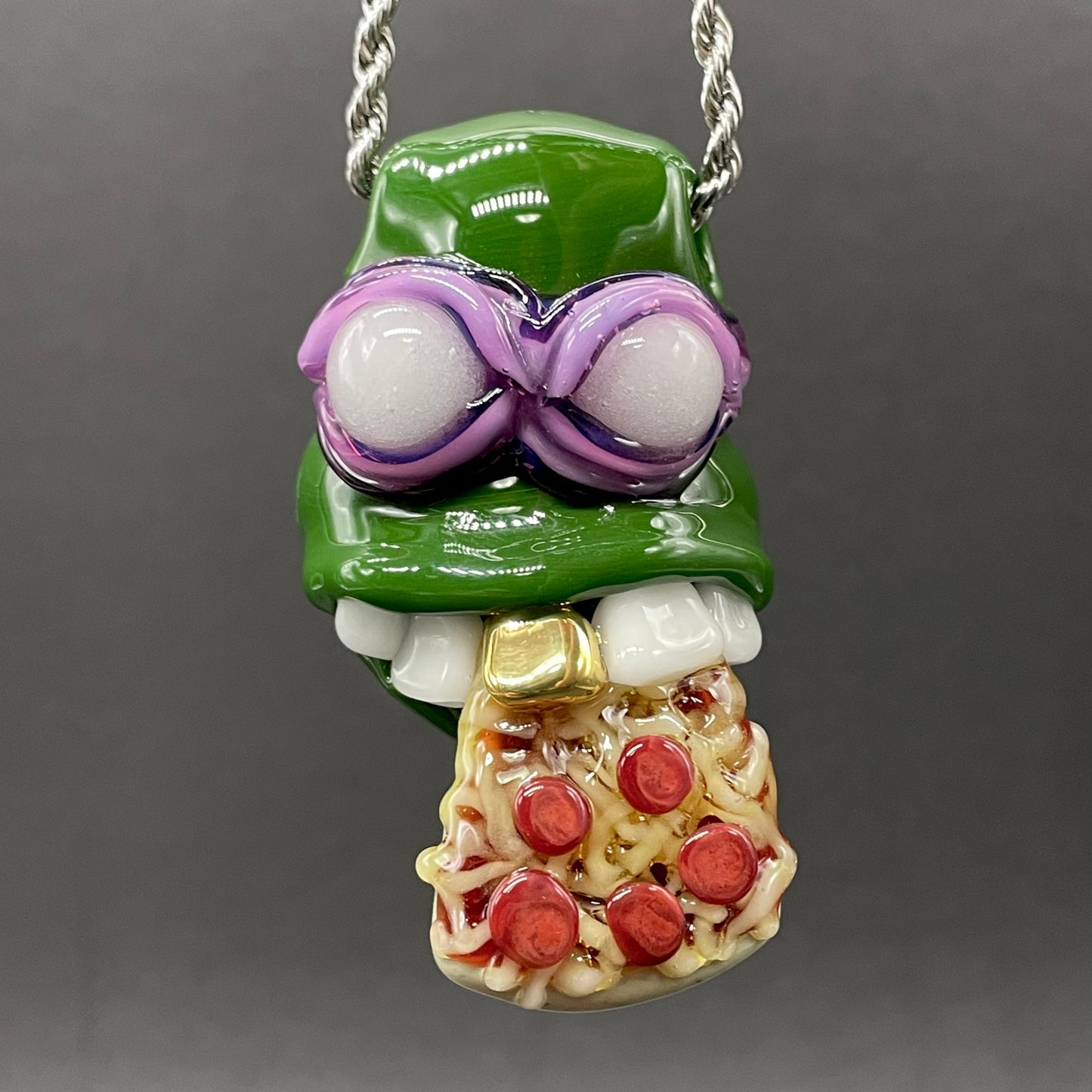 Glass Donatello ninja turtle pendant detail view - premium glass art