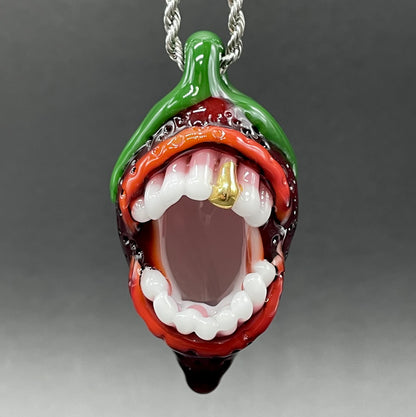 Screaming strawberry glass pendant