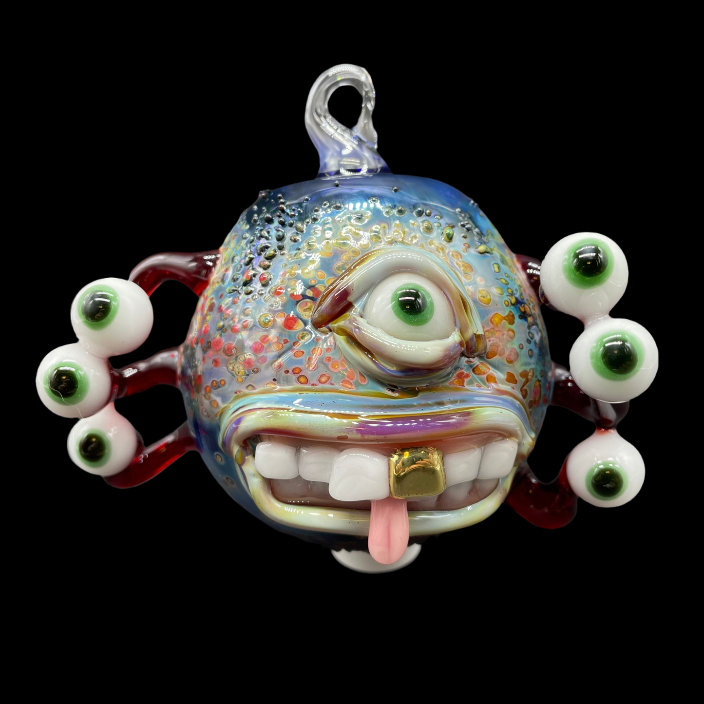 Hand-blown glass Eye stalk monster ornament by Leviathan Glass