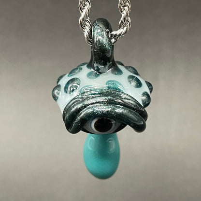 Artisan glass Cyclops mushroom pendant - detailed craftsmanship