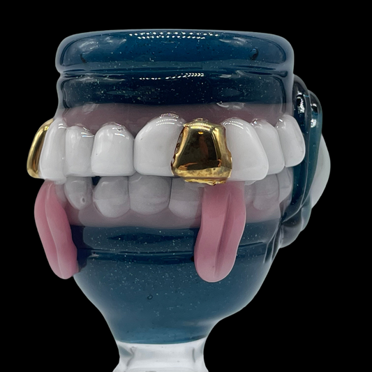 Hand-blown glass 14mm 4 hole Too many teeth slide by Leviathan Glass