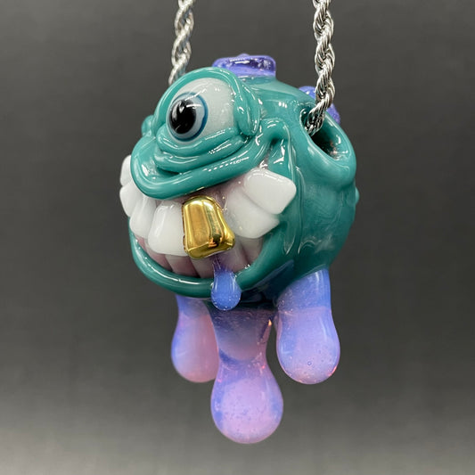 Dripping with sarcasm glass pendant detail view - premium glass art