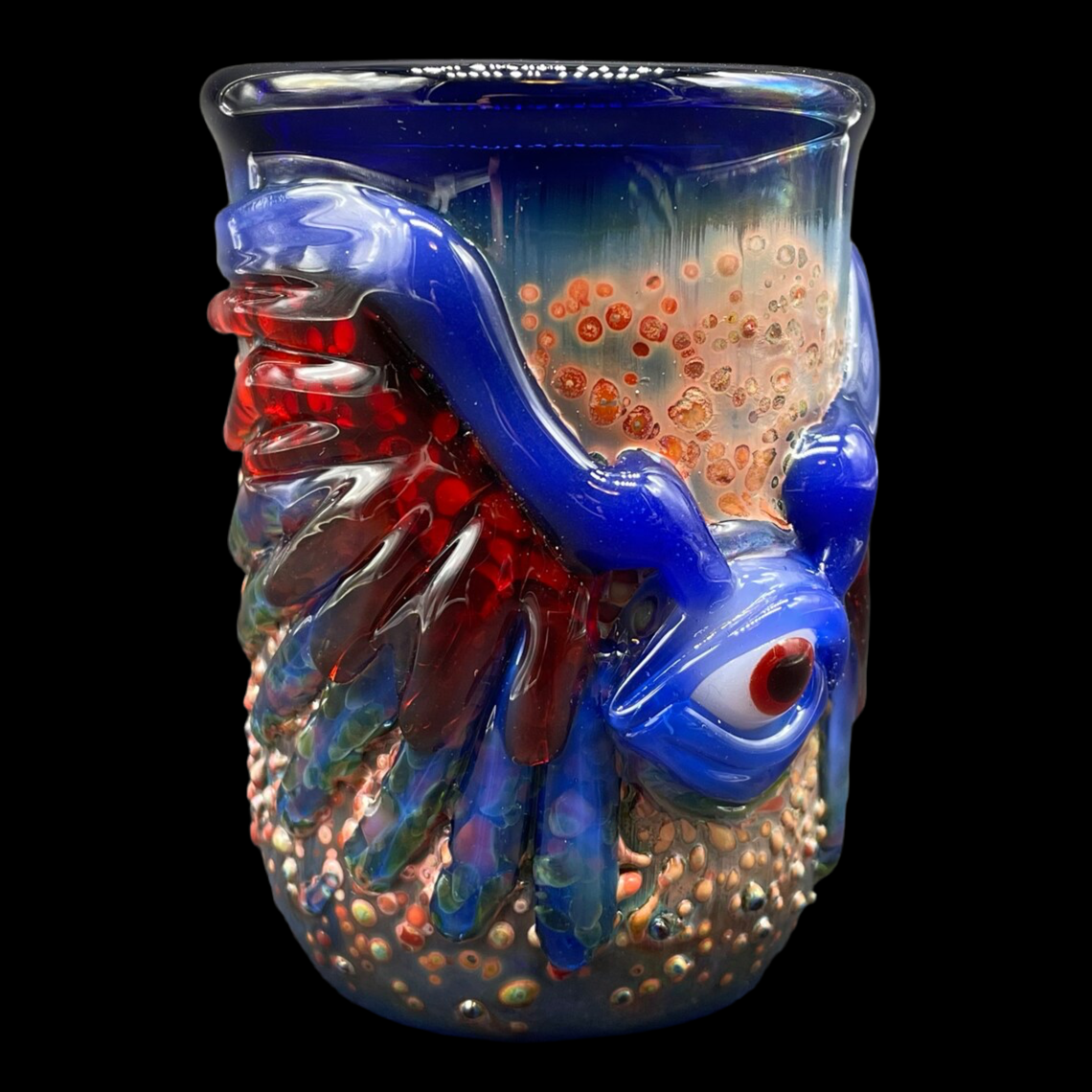 Hand-blown glass Winged phoenix shot glass (blue) by Leviathan Glass