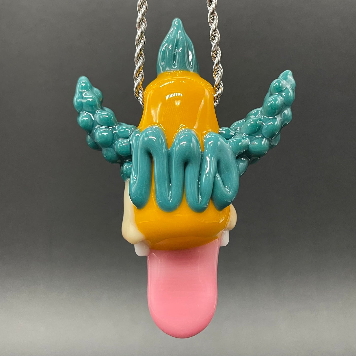 Krusty the clown glass pendant with opal tab