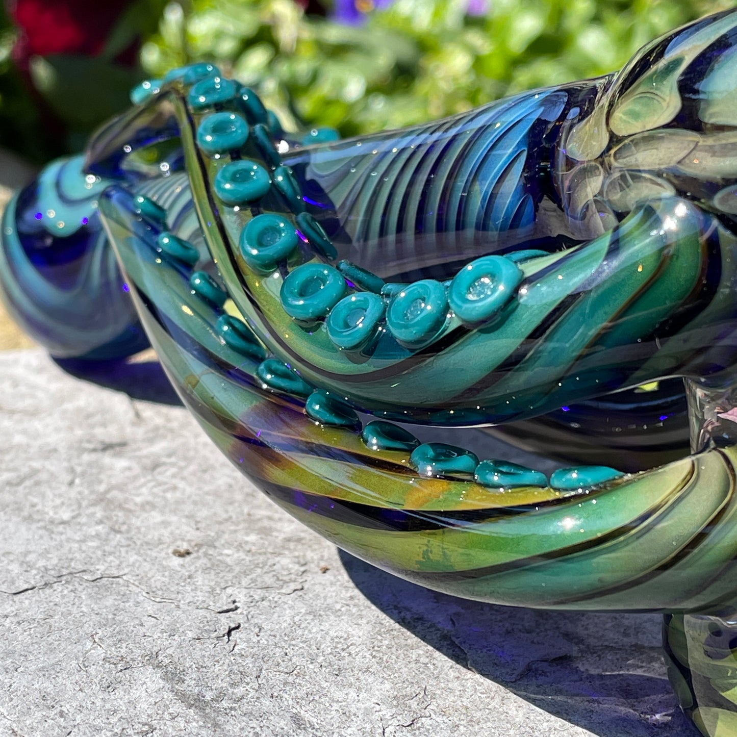 Hand-blown Tentacle tongue bubbler - Leviathan Glass original
