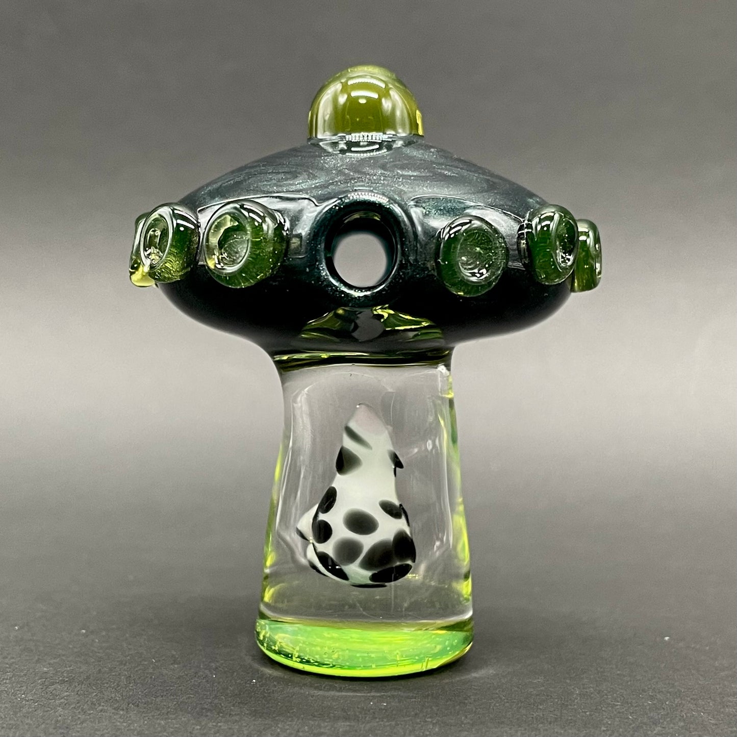 Alien abduction pendant (cow) by Leviathan Glass - artisan detail