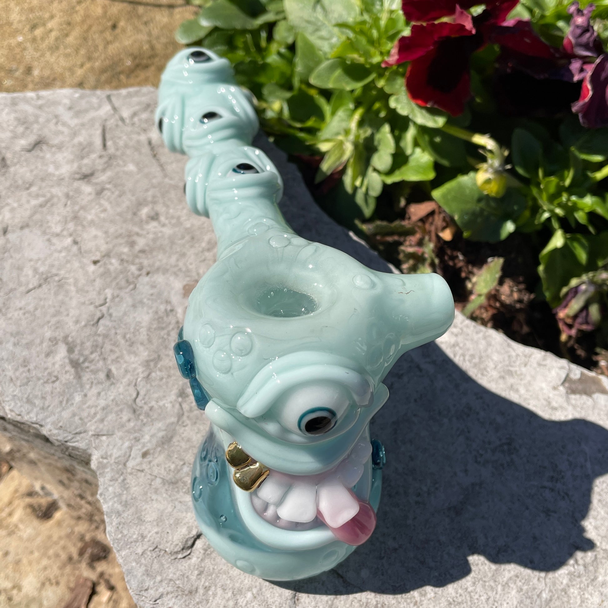 Hand-blown Smiley face bubbler - Leviathan Glass original