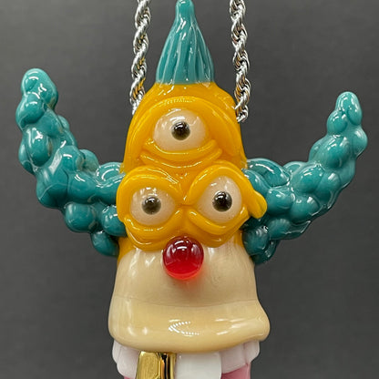 Krusty the clown glass pendant with opal tab craftsmanship - artisan glass work
