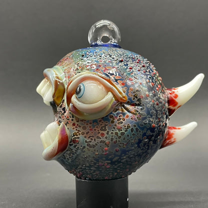 Screaming cyclops ornament detail view - premium glass art