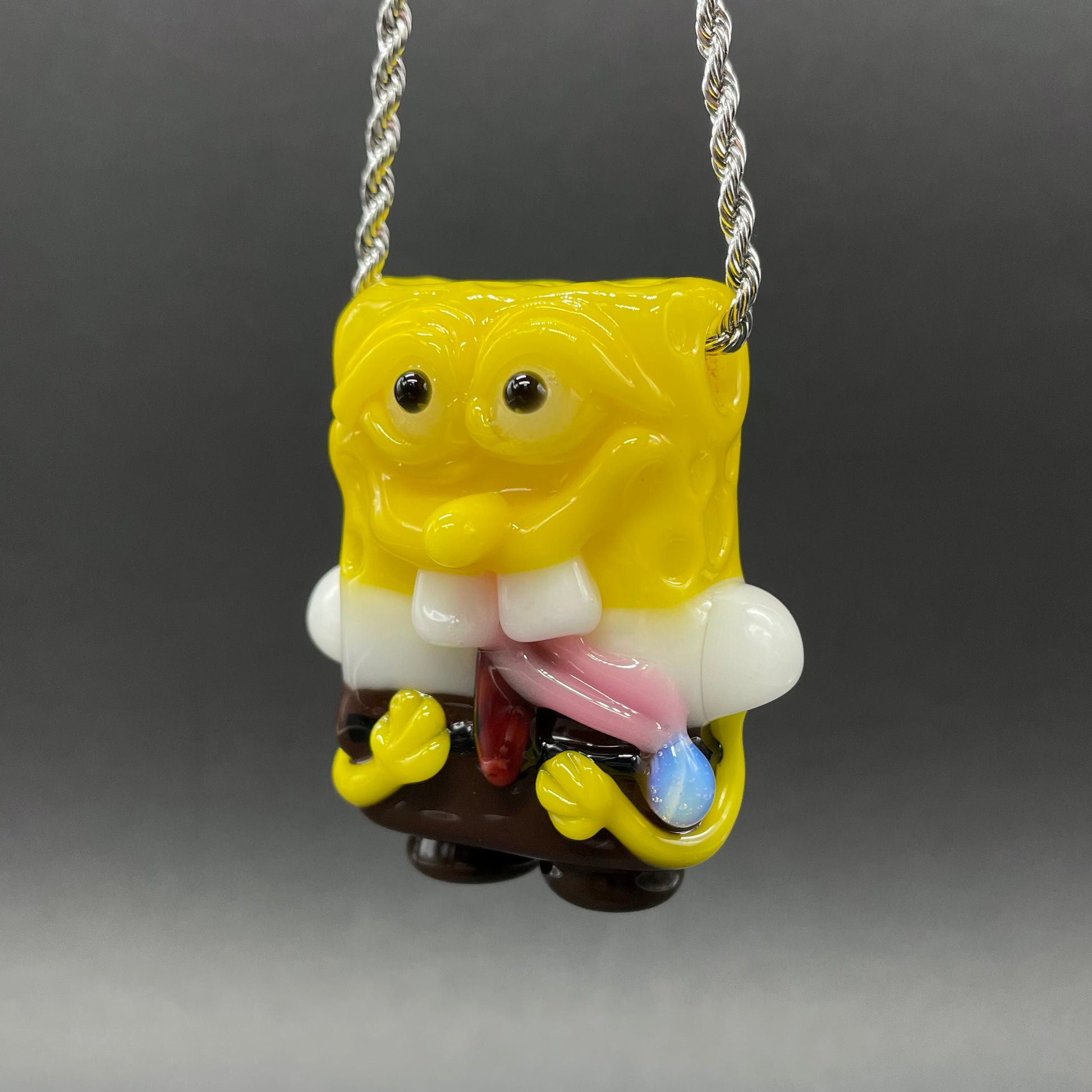 Hand-blown glass Sponge bob square pants glass pendant by Leviathan Glass