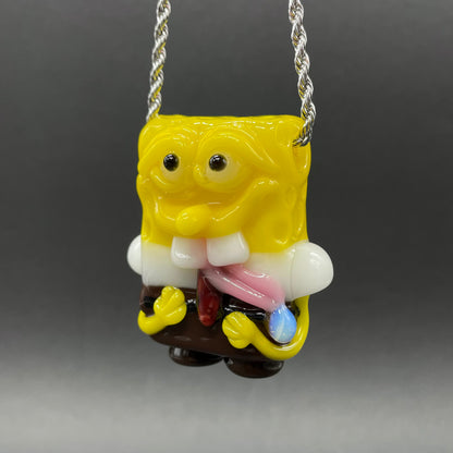 Hand-blown glass Sponge bob square pants glass pendant by Leviathan Glass