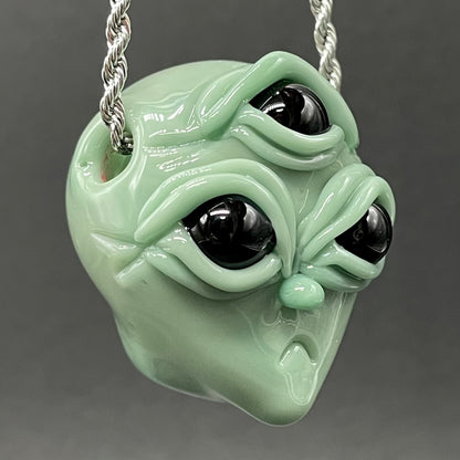 Time manipulating three eye glass alien pendant