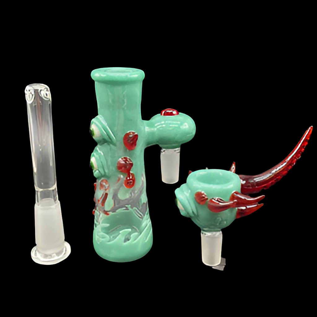Hand-blown glass 14mm Aqua Mist Ash Catcher Set by Leviathan Glass