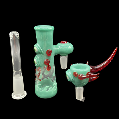 Hand-blown glass 14mm Aqua Mist Ash Catcher Set by Leviathan Glass