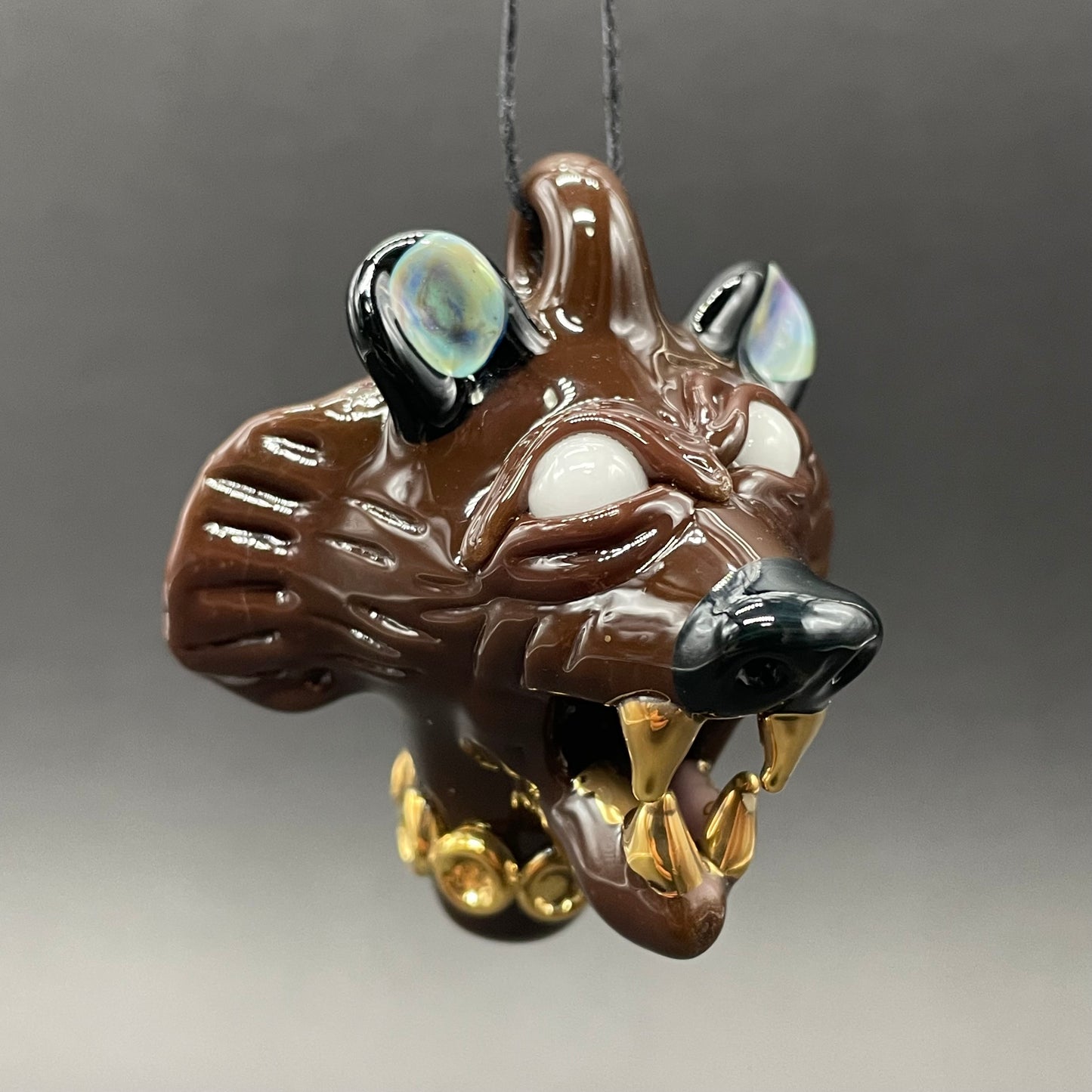 blinged out glass grizzly bear pendant detail view - premium glass art