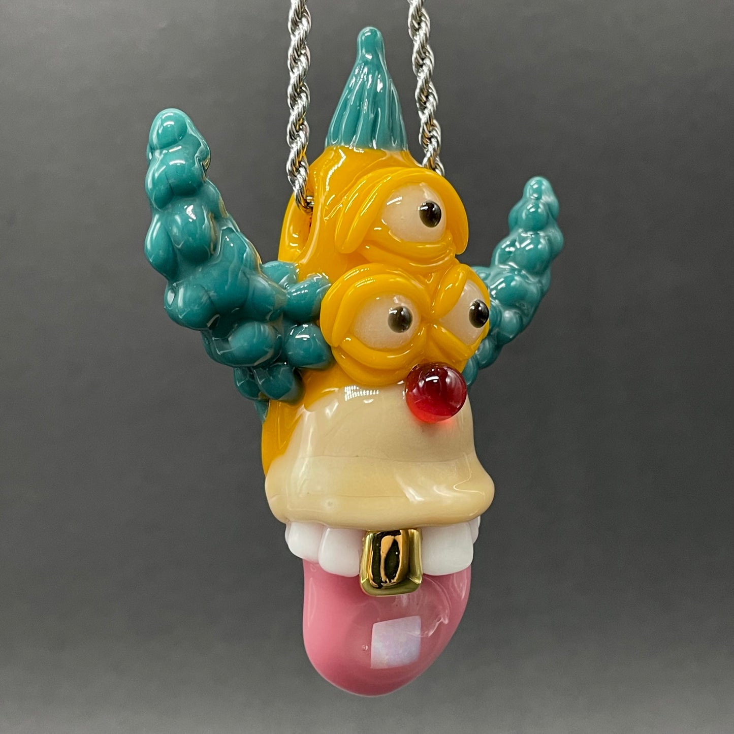 Krusty the clown glass pendant with opal tab glass art - premium handcrafted piece