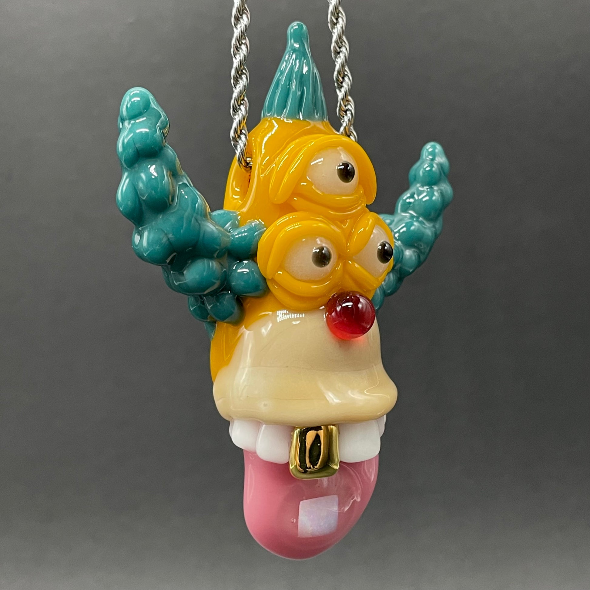 Krusty the clown glass pendant with opal tab glass art - premium handcrafted piece
